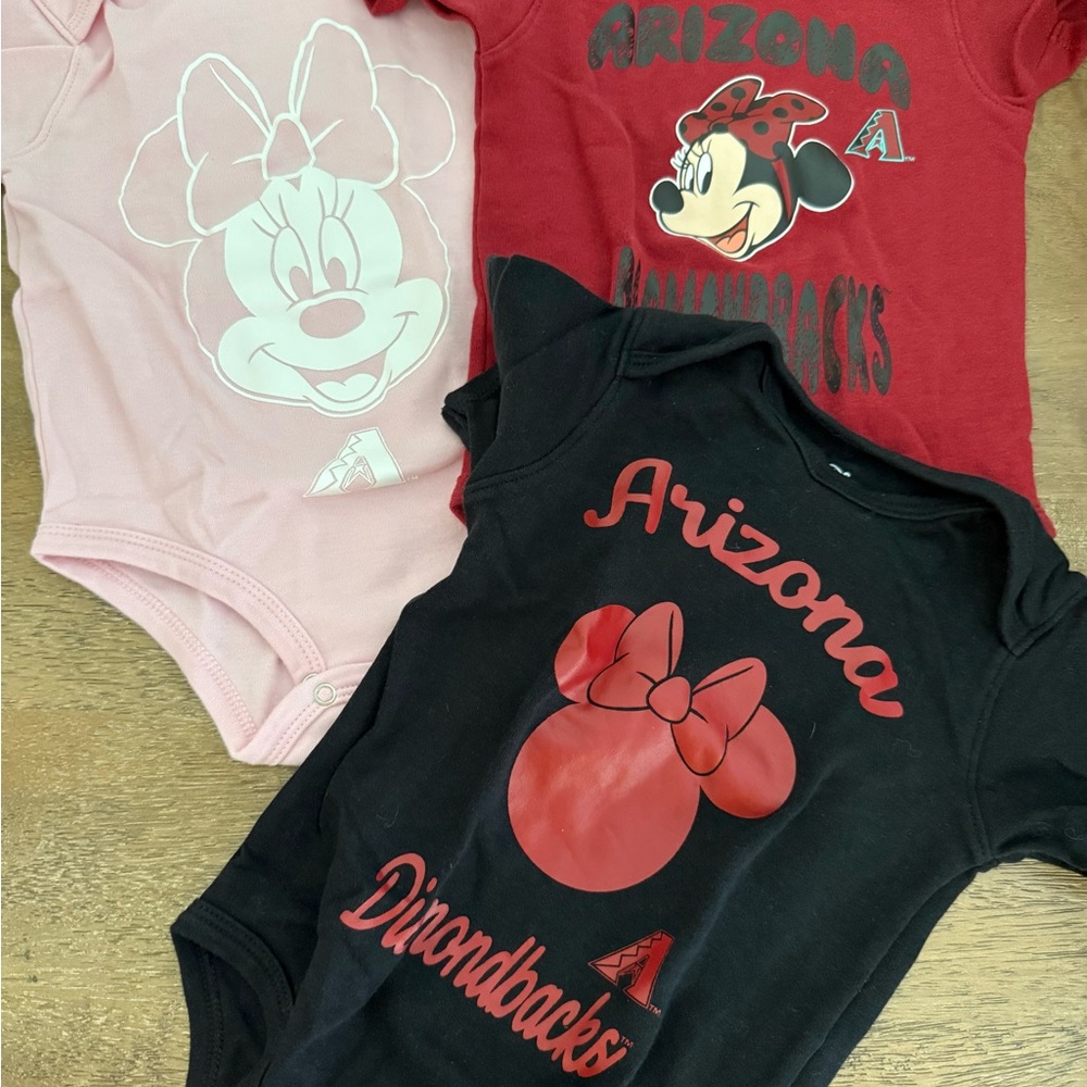 Arizona Diamondbacks Minnie Mouse Baby Onesies - Pink, Red, Black